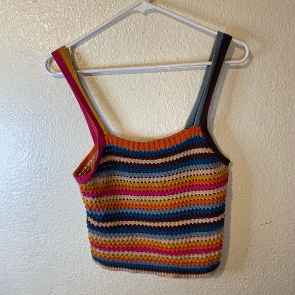 Faherty B. Yellowtail BYT 100% Cotton Multicolor Rainbow Crochet Knit Tank Sz S - Picture 1 of 6